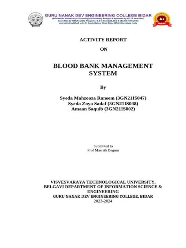 Blood Bank Management System Report PDF – Comprehensive Analysis & Performance Metrics