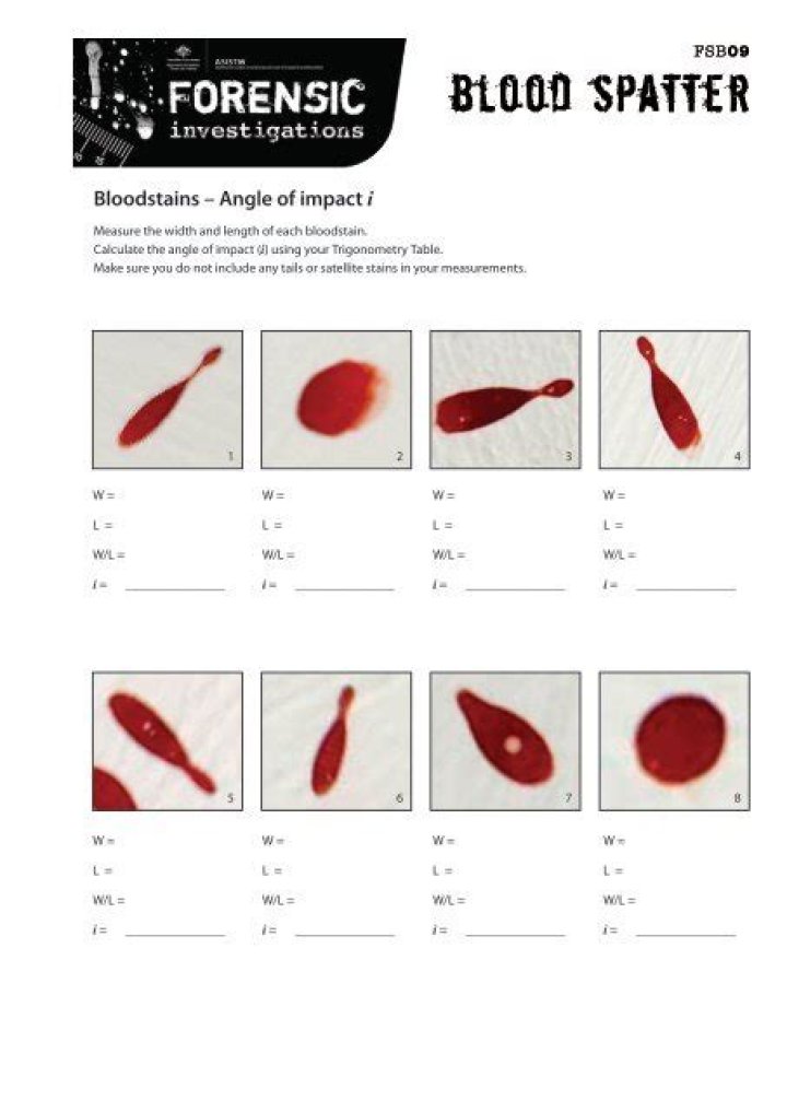 Blood Spatter Worksheet PDF – Forensic Analysis Training Tool