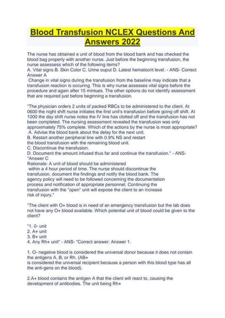 Blood Transfusion Questions & Answers PDF: Expert Answers