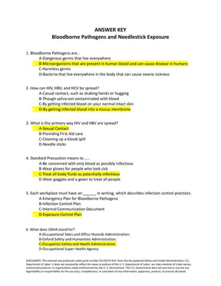 Bloodborne Pathogens Refresher Answers PDF – Complete Guide