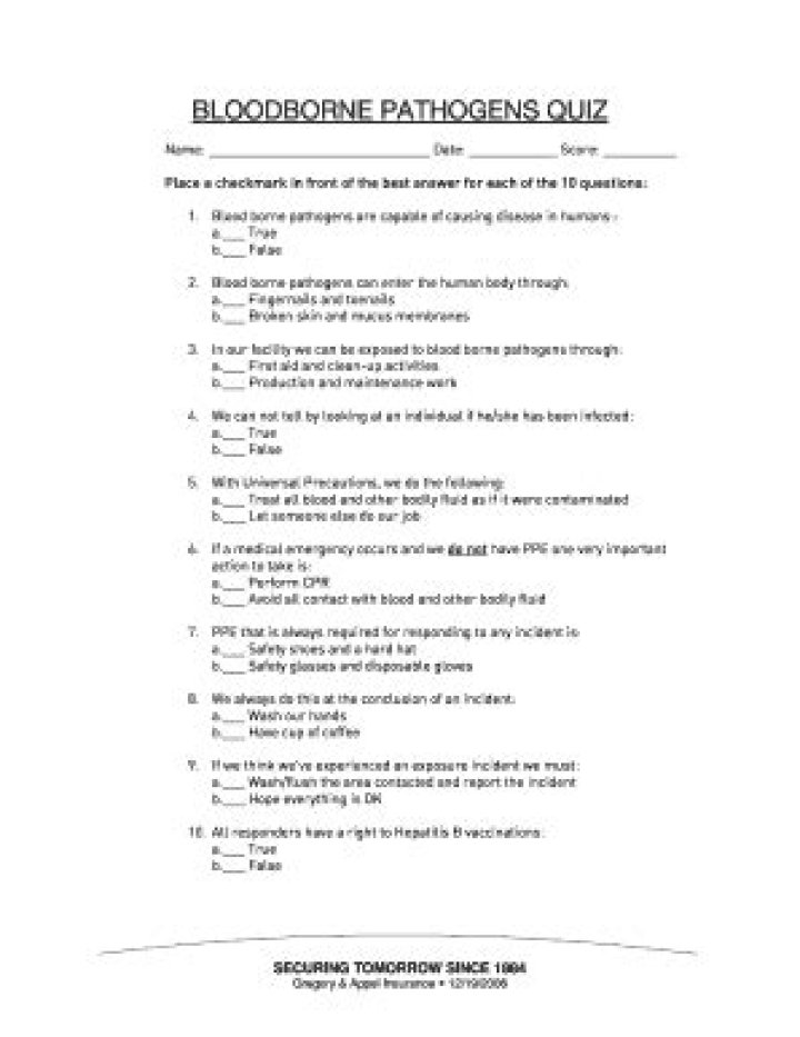 Bloodborne Pathogens Test PDF: Essential Safety Compliance Document
