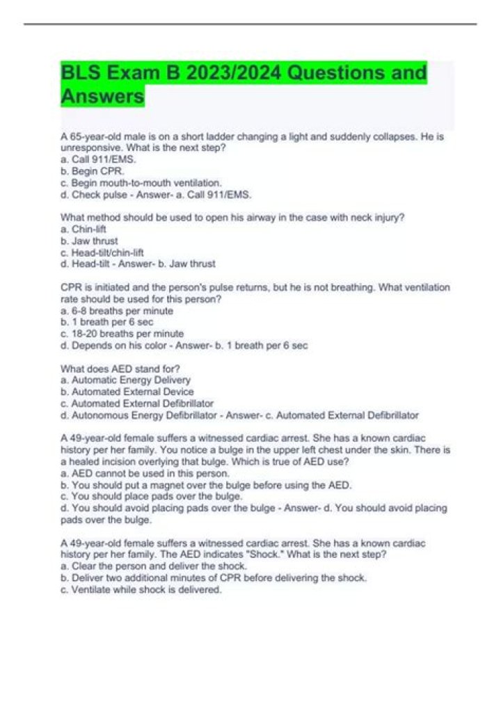 BLS Exam Questions & Answers 2022 PDF – Official Practice Test