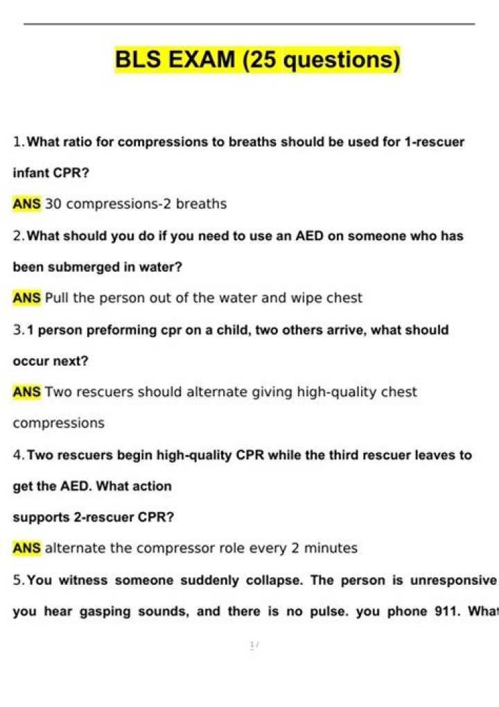 BLS Exam Questions & Answers PDF Free Download – Instant Study Guide