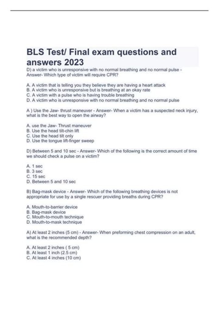 BLS Test Questions & Answers PDF: Complete Practice Set