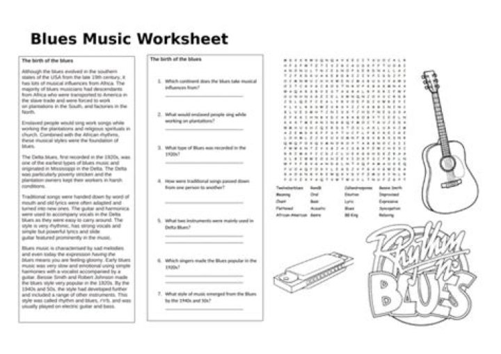 Blues Music Worksheet PDF – Free Printable Learning Resource