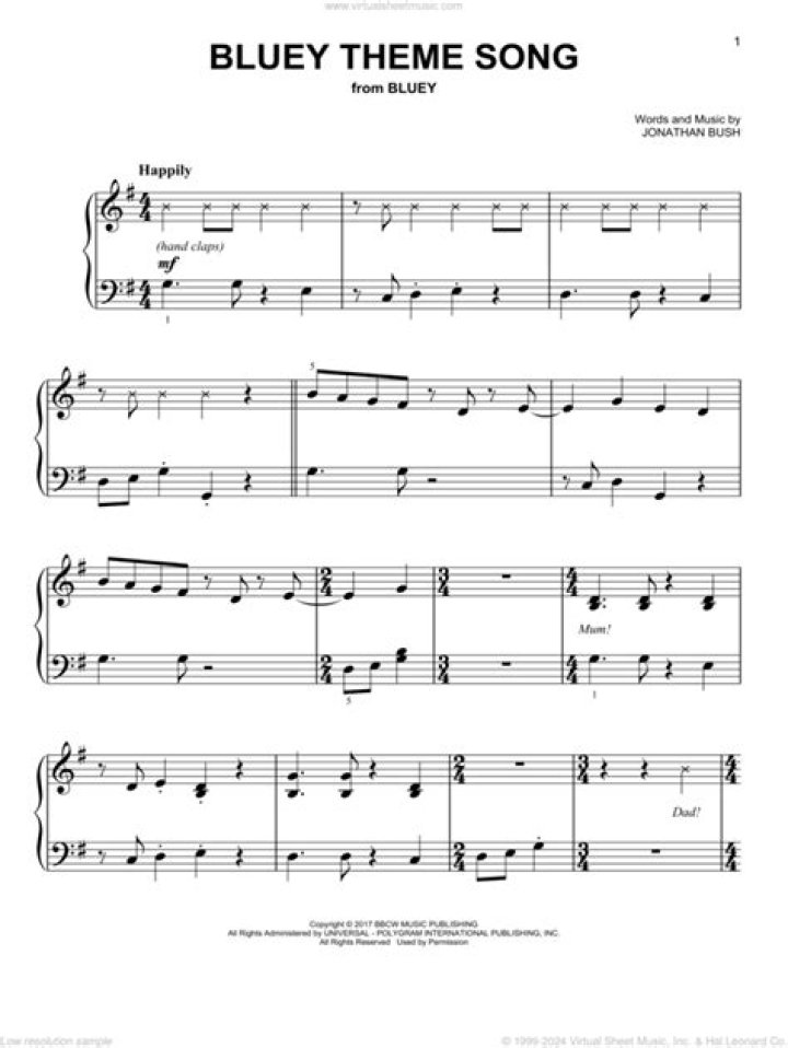 Bluey Sheet Music PDF – Sing-Along Songs for Kids