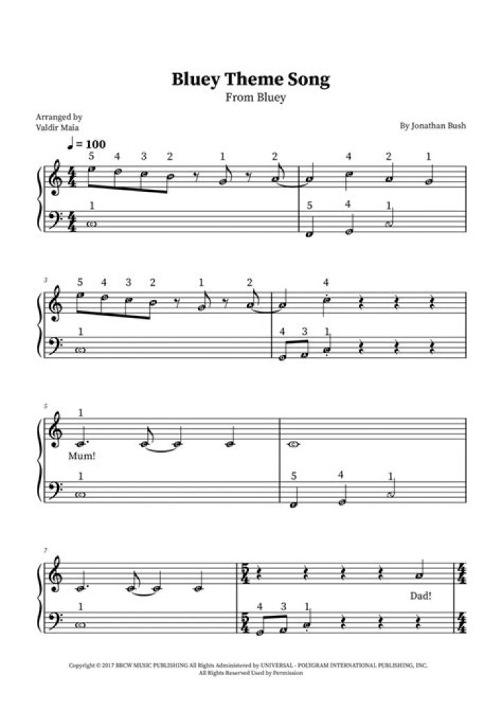 Bluey Theme Song Sheet Music PDF – Download Now
