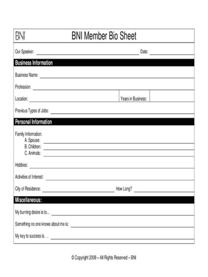 Free BNI Bio Sheet PDF – Easy Template for Membership Business Networking