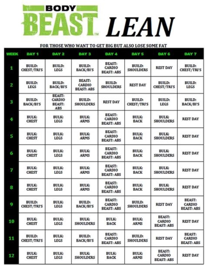 Body Beast Lean Workout Sheets PDF for Quick Home Training