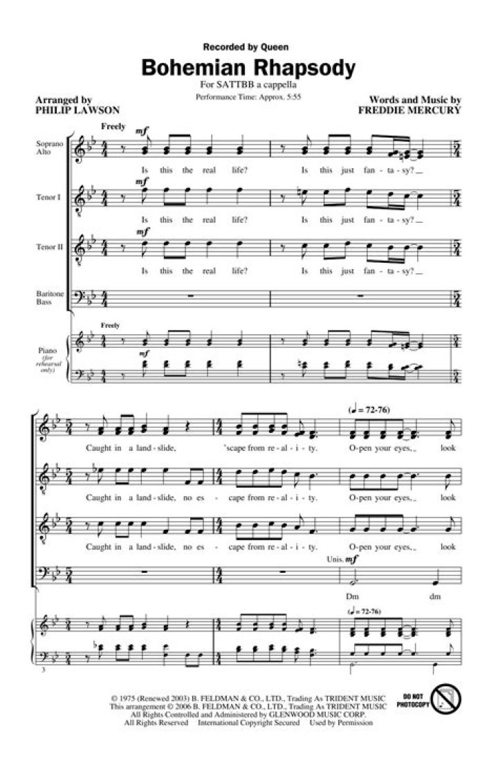 Bohemian Rhapsody Choir Sheet Music PDF – Sing It Live