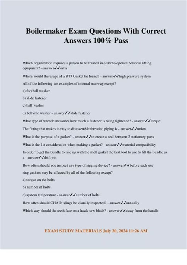 Boilermaker Test Questions & Answers PDF – Instant Download
