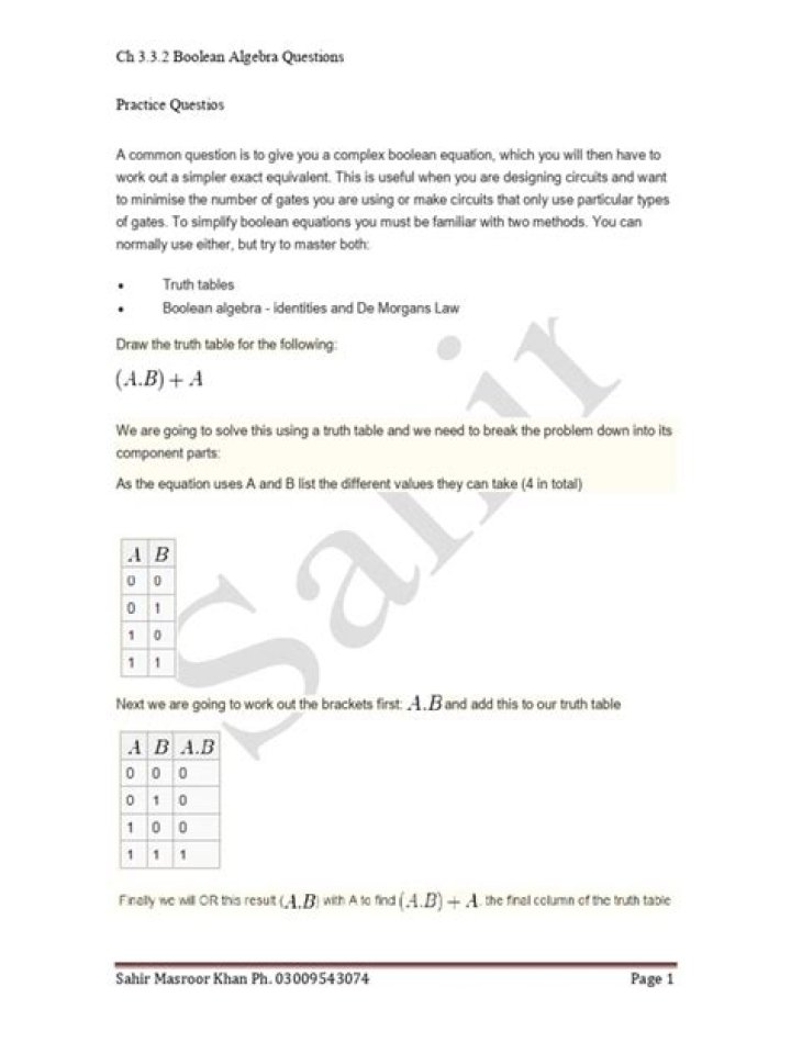 Boolean Algebra Questions PDF: Practice Problems & Solutions