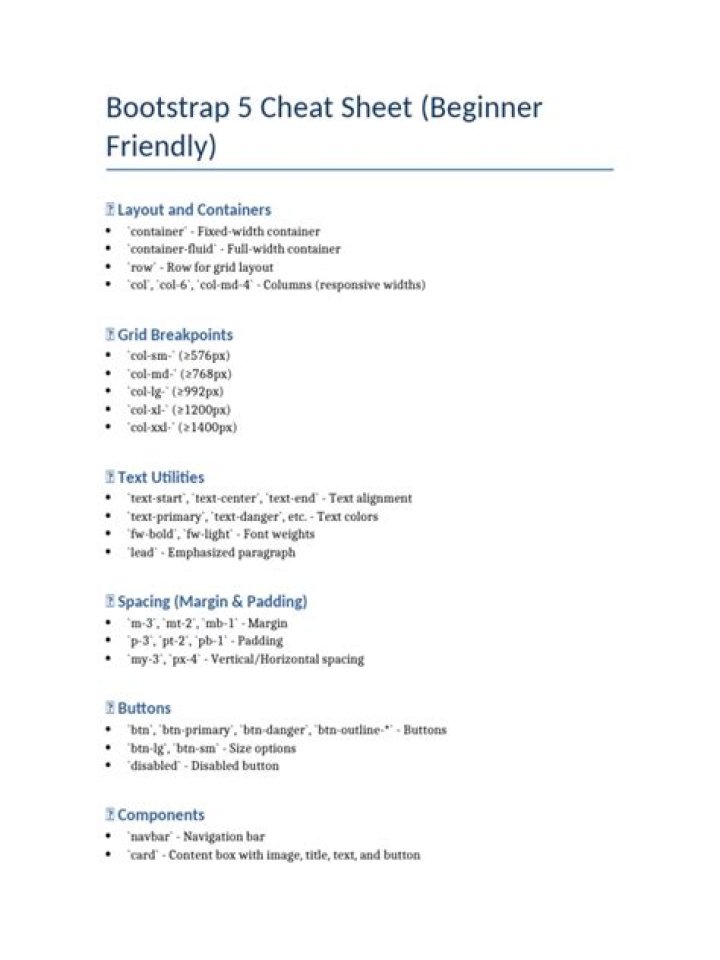 Bootstrap 5 Cheat Sheet PDF: Quick Reference Guide
