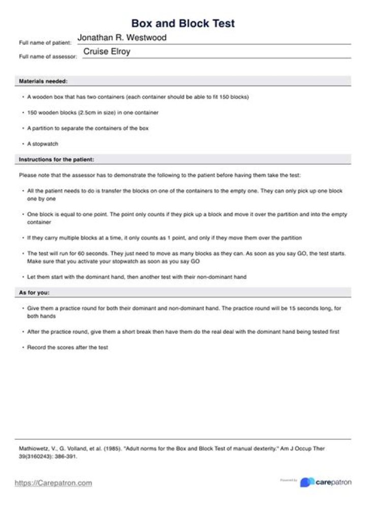 Box and Block Test PDF: Expert Evaluation & Performance Results