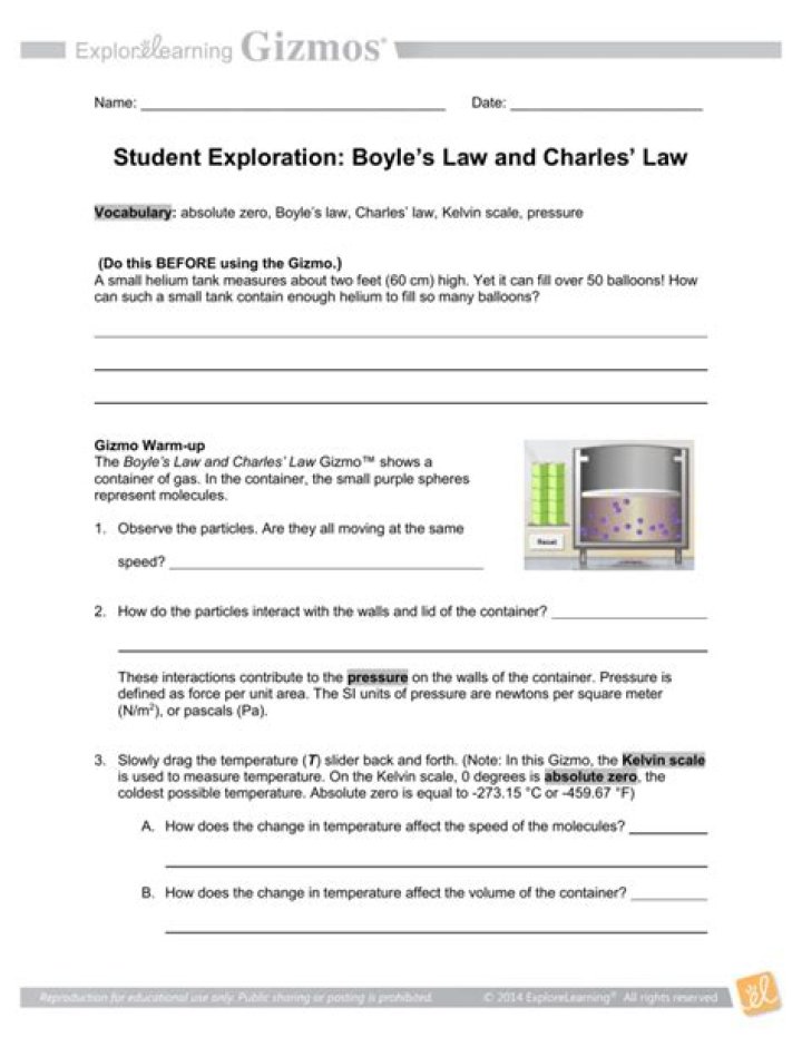 Boyle’s Law and Charles’ Law Gizmo Answer Key PDF