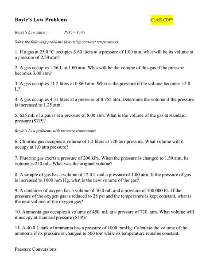 Boyle's Law Problems with Answers PDF – Easy Step-by-Step Solutions
