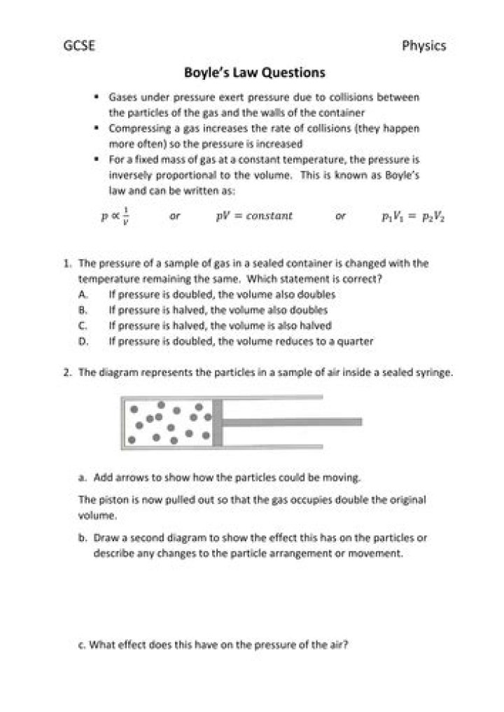 Boyle's Law Questions PDF: Master Science with Practice Problems