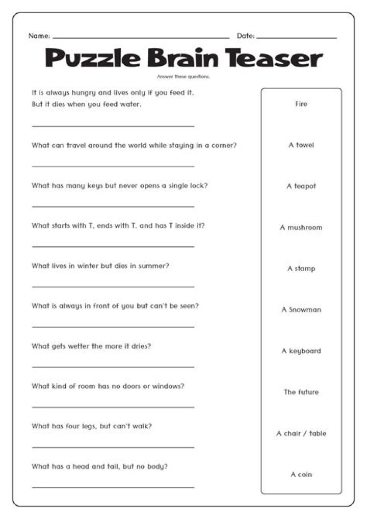 Free Brain Games Printable Worksheets for Adults PDF