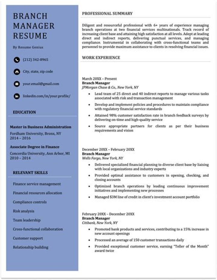 Branch Manager Resume PDF – Download Professional Template Now
