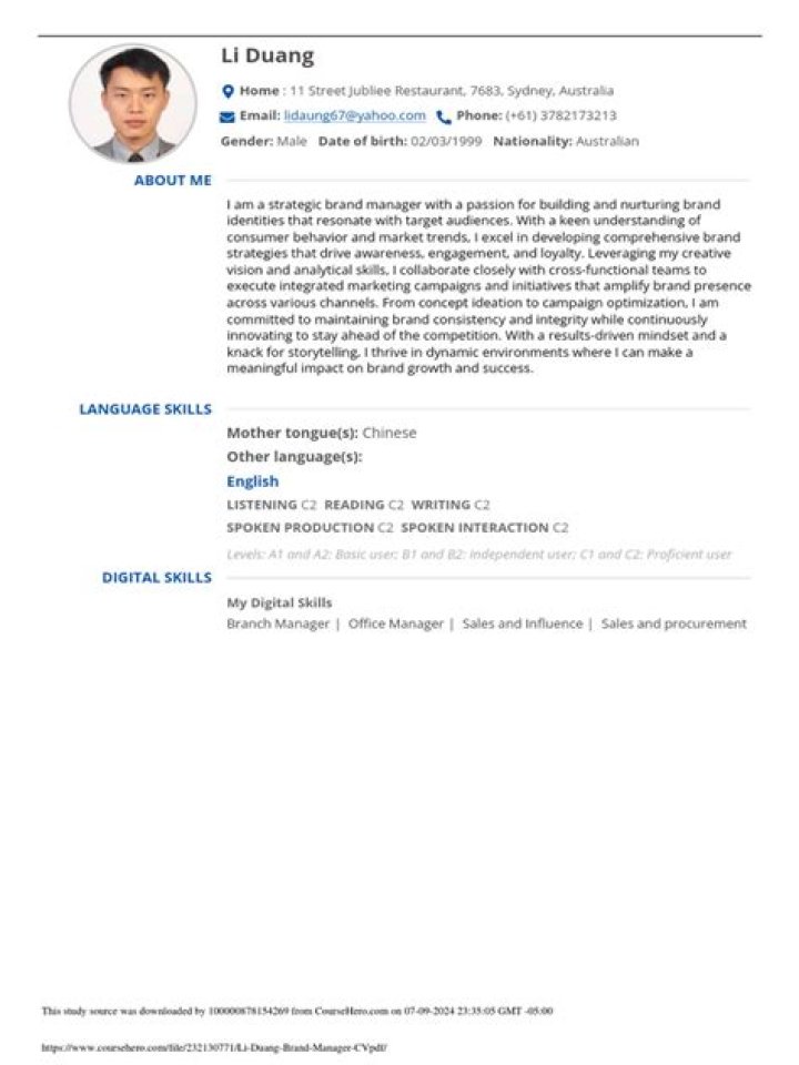 Brand Manager CV PDF Template for Professional Success