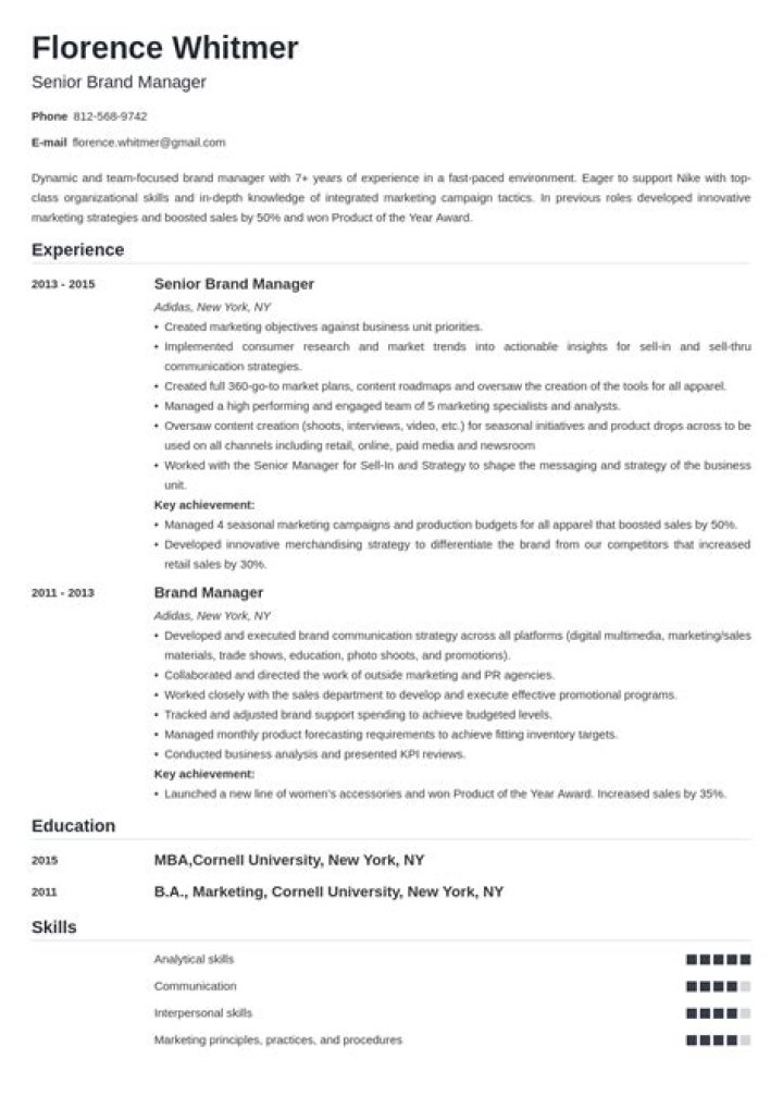 Brand Manager Resume Sample PDF for Career Success