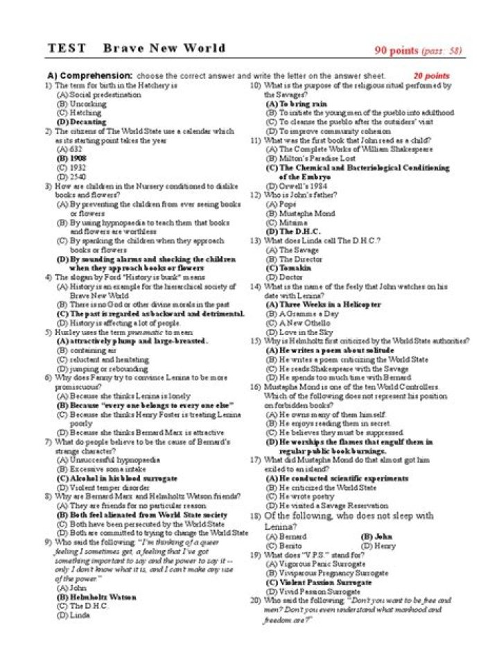 Brave New World Test PDF: Analyze the Dystopian Classic