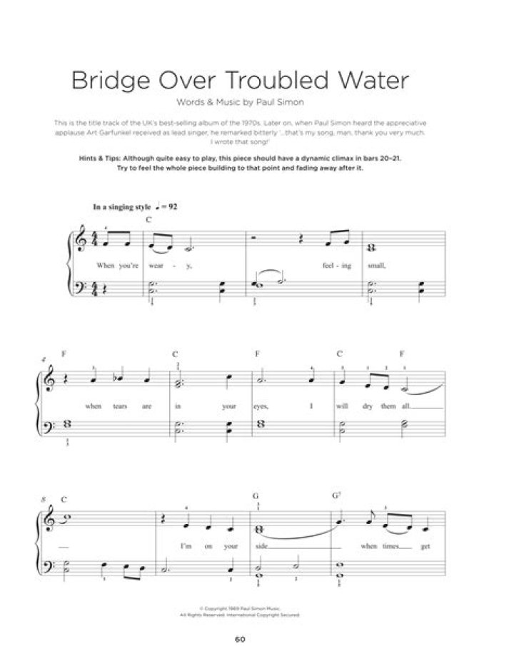 Bridge Over Troubled Water Piano Accompaniment Sheet Music PDF
