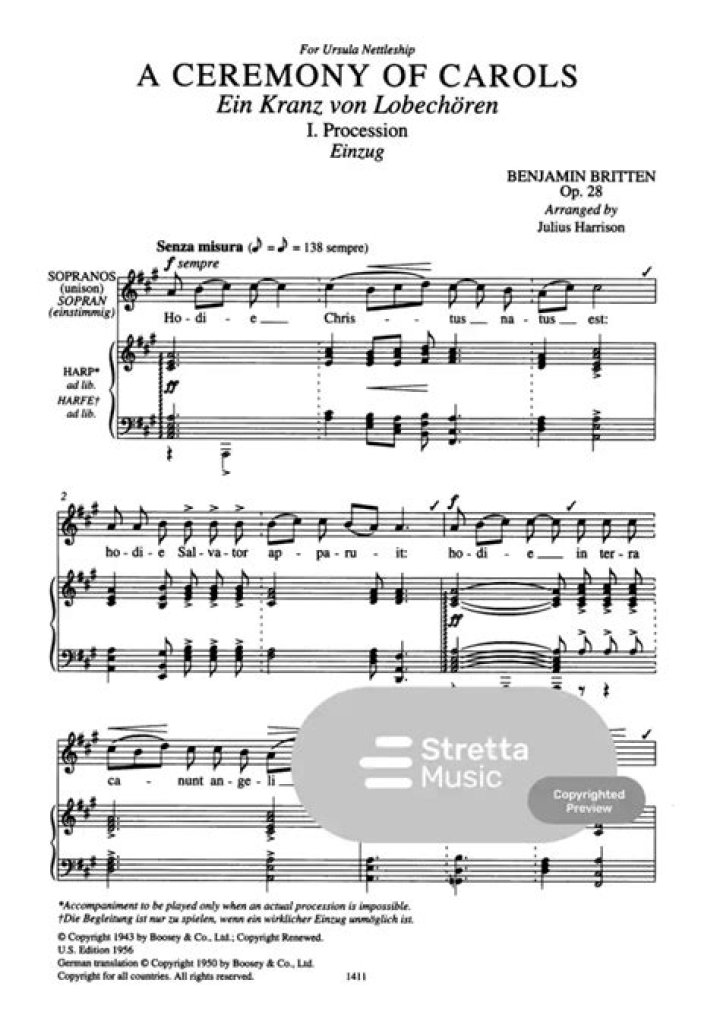 Britten’s Ceremony of Carols Sheet Music PDF – Complete Hymn Arrangement