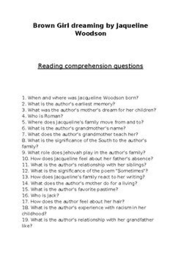 Brown Girl Dreaming: Powerful Questions & Answers PDF Guide