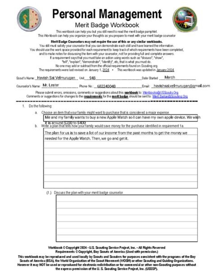 BSA Personal Management Merit Badge PDF Guide