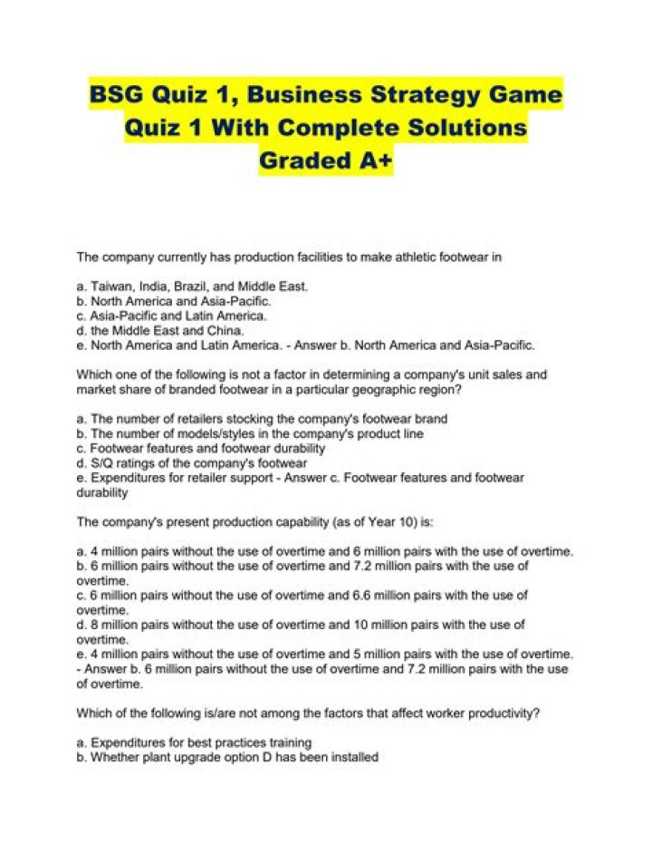 BSG Quiz 1 Answers PDF: Complete Guide to All Questions