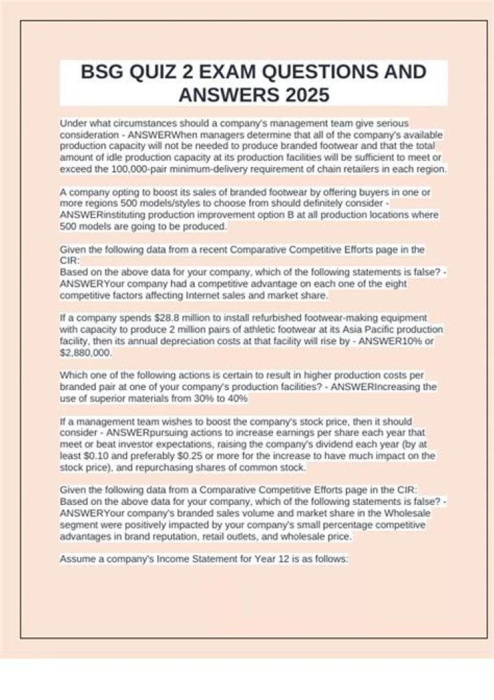 BSG Quiz 2 Answers 2024 PDF: Complete Guide with Correct Answers