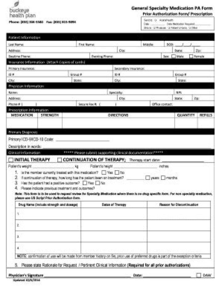 Buckeye Health Plan Prior Authorization Form PDF – Easy Download