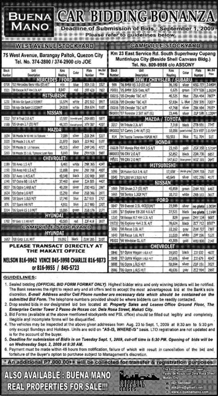 Buena Mano BPI Repossessed Cars List PDF – Reliable Inventory