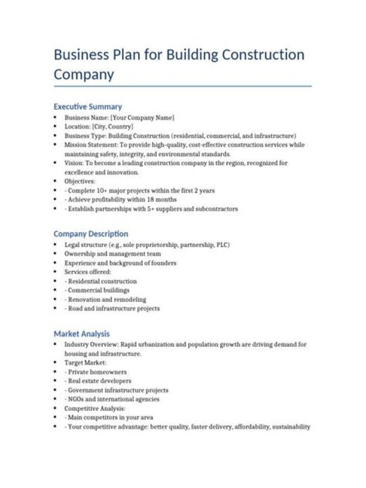 Free Building Construction Business Plan PDF for Successful Projects