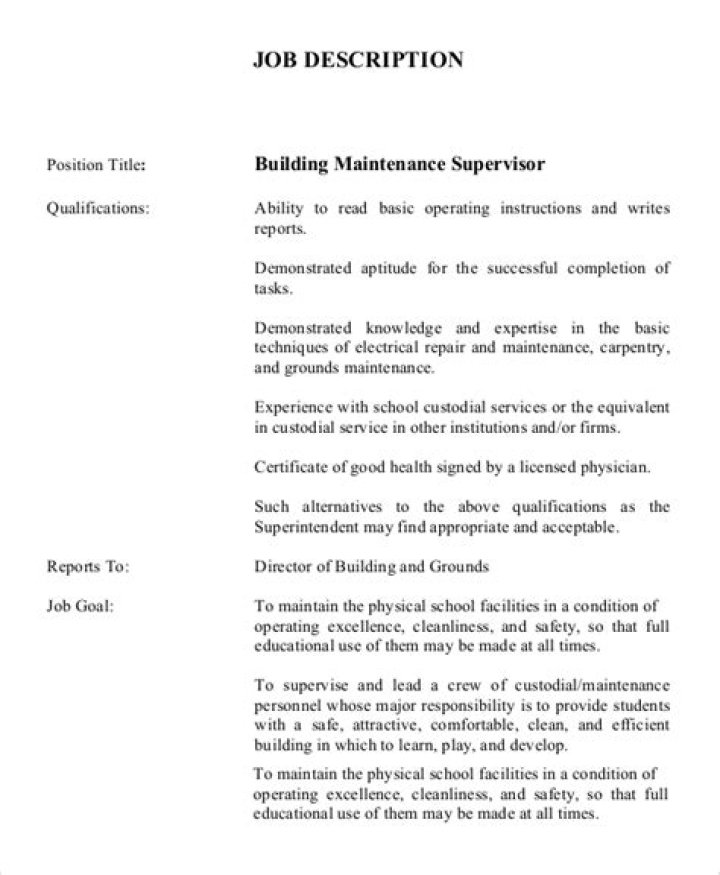 Building Maintenance Manager Job Description PDF Download