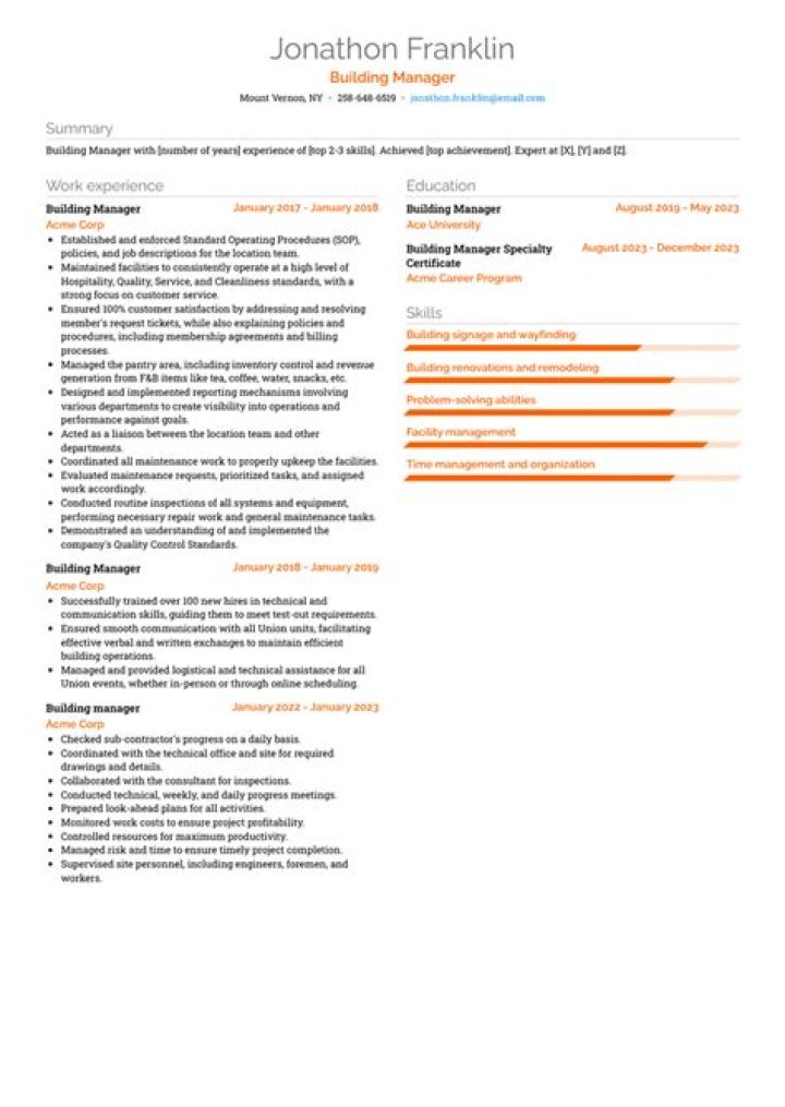 Building Manager Resume PDF for Impressive Job Applications