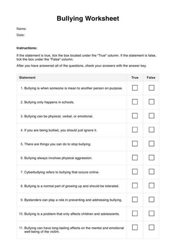 Bullying Worksheets for Kids PDF – Free Printable Resources