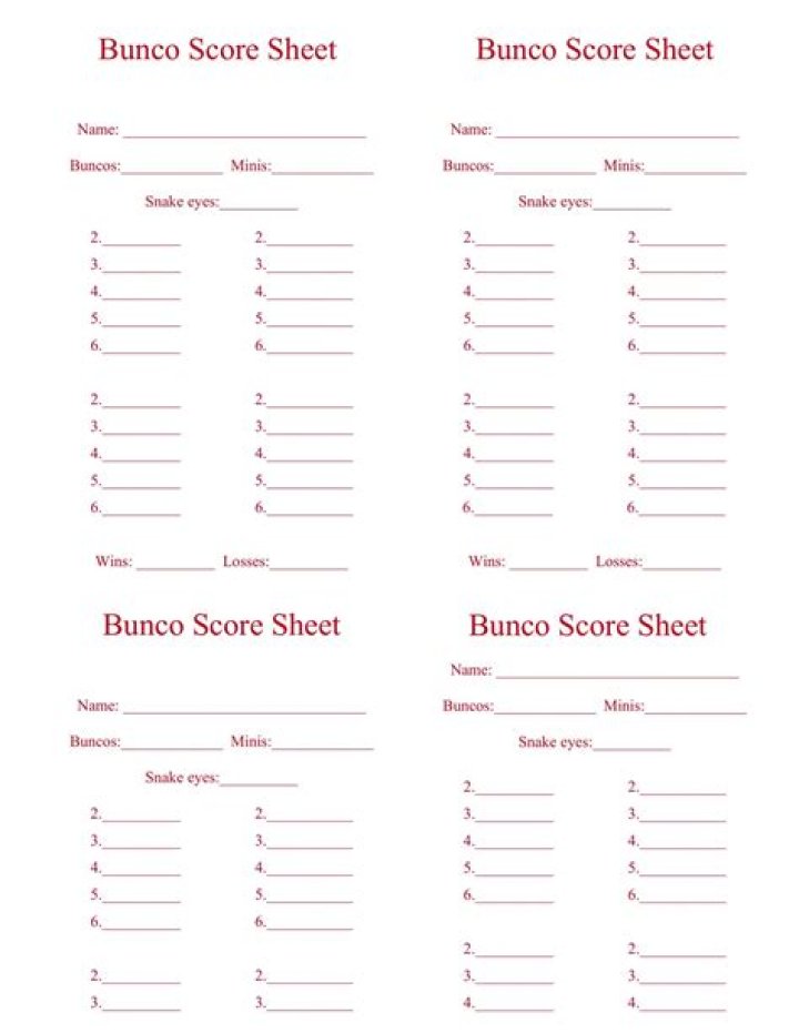 Download Free Bunco Score Sheet PDF for Easy Game Scoring