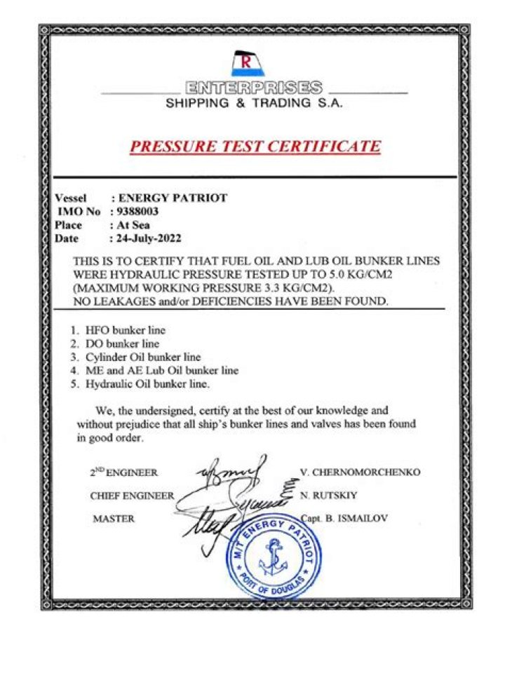 Bunker Line Pressure Test Requirements PDF: Complete Compliance Guide