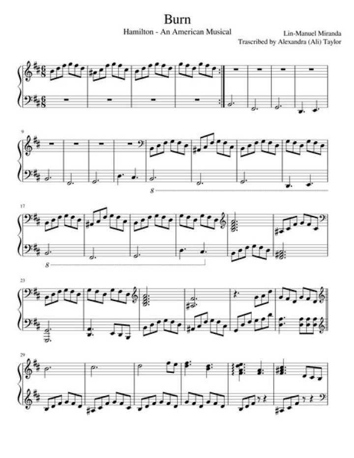 Free Burn Sheet Music for Hamilton PDF Download