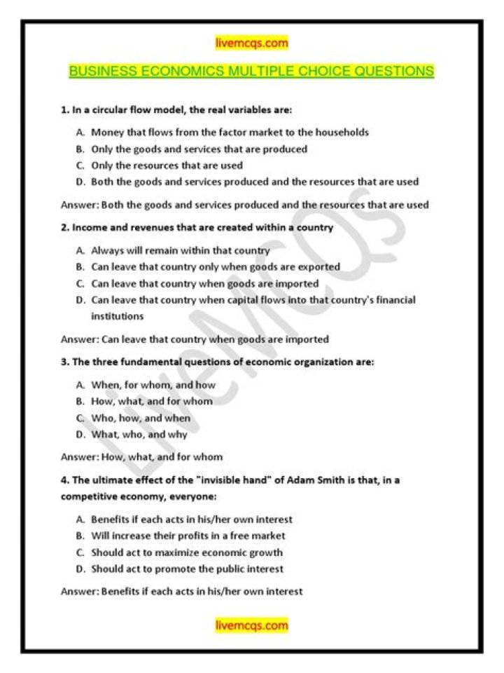 Business Economics Questions and Answers PDF: Master Core Concepts