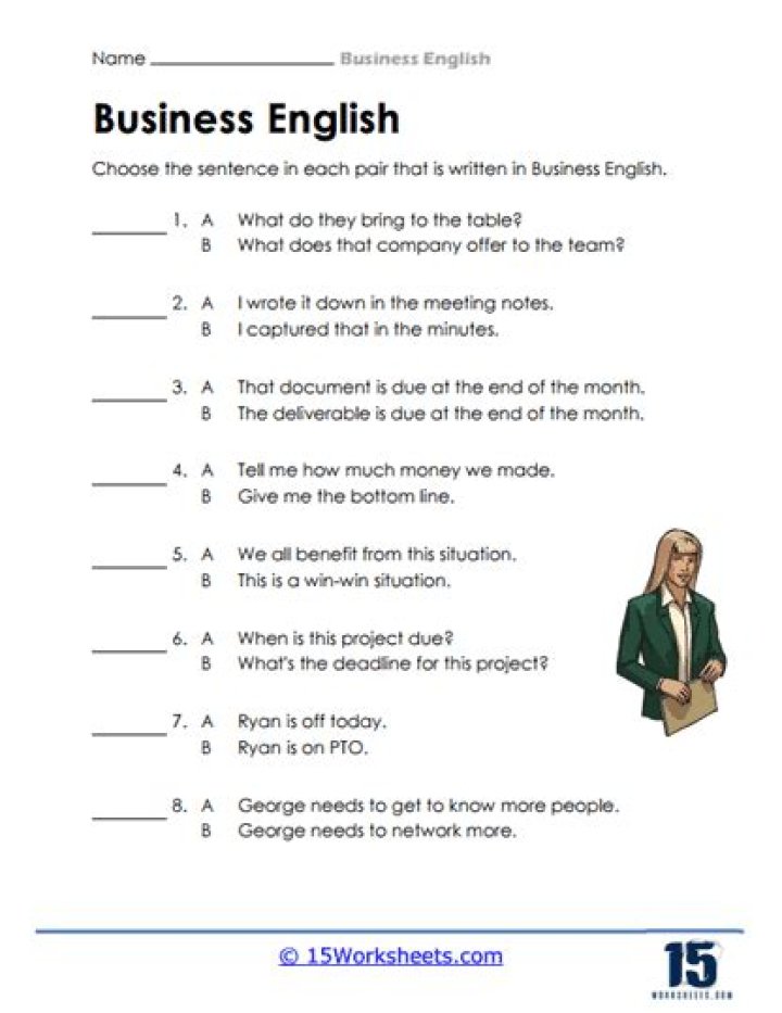 Download Free Business English Worksheets PDF for Professional Skills