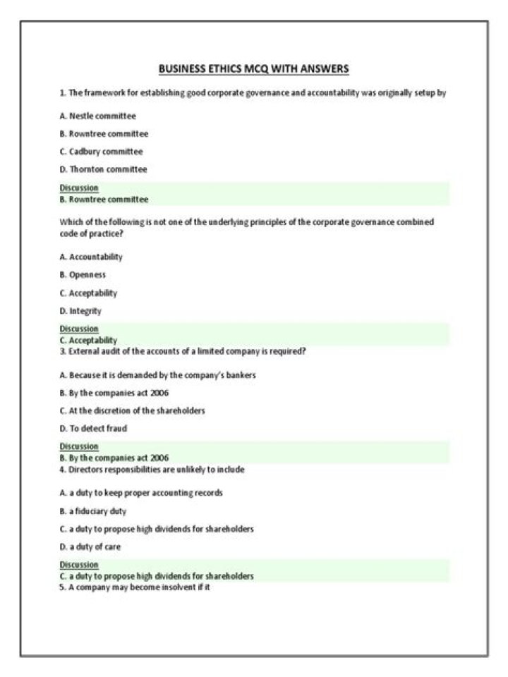 Business Ethics MCQs with Answers PDF – Best Study Resource