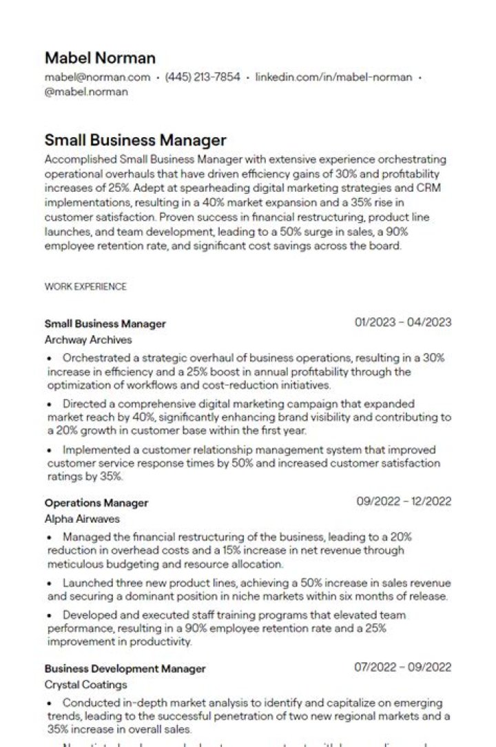 Business Manager Resume Sample PDF – Download Now