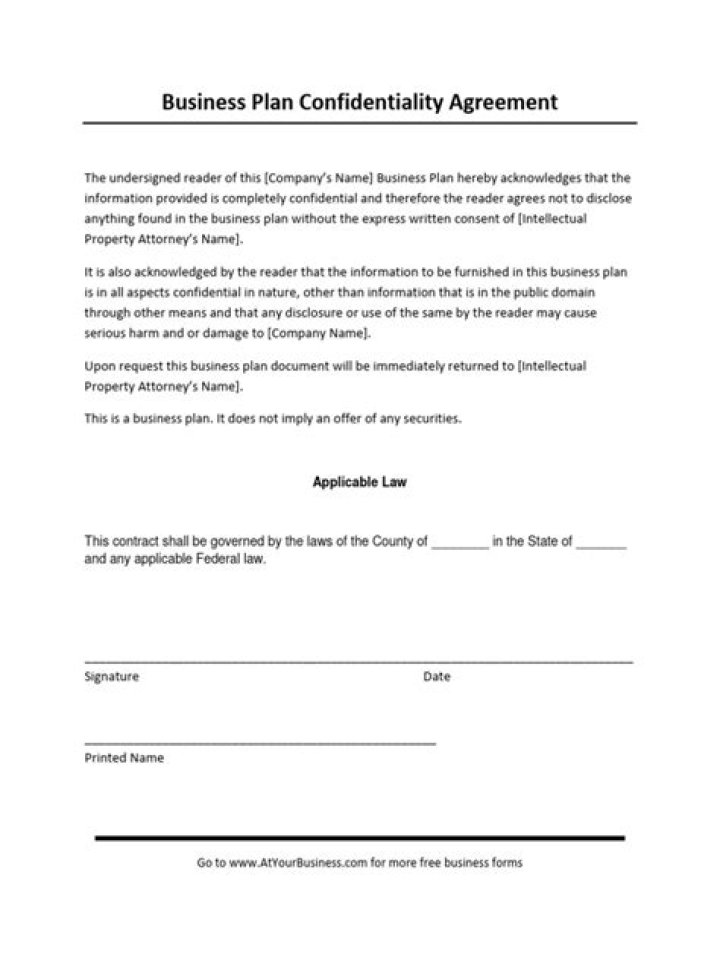 Confidential Business Plan Confidentiality Agreement PDF