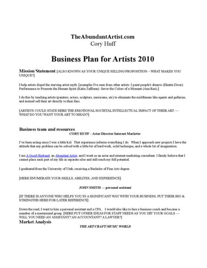 Business Plan for Artists Example PDF – Start Your Art Career with Confidence