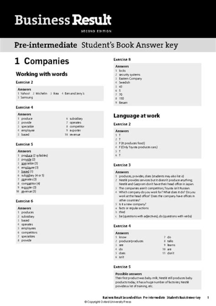 Business Result Second Edition Answer Key PDF Download