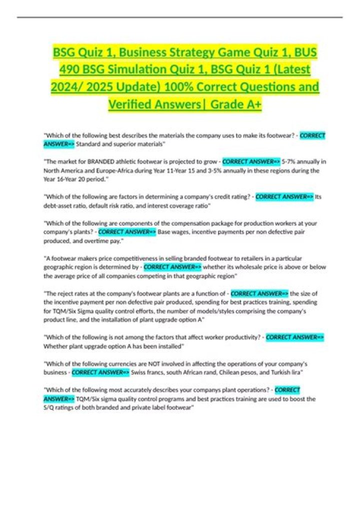Business Strategy Game Quiz 1 Answers PDF – Master Your Business Strategy Skills