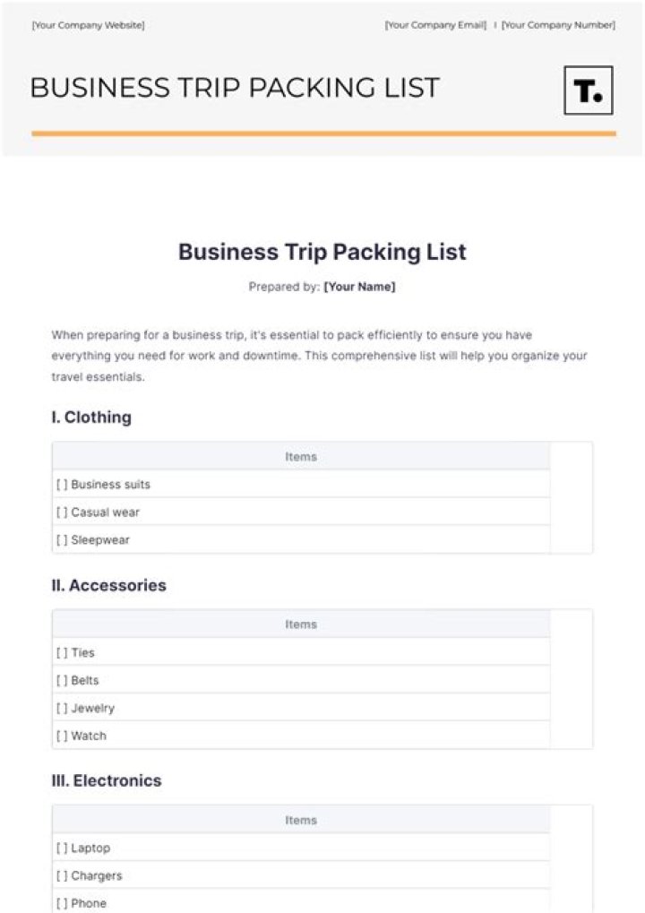 Essential Business Trip Packing List for Men: Male PDF Checklist